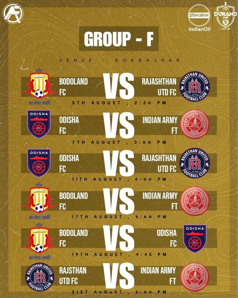 Durand Cup 2023 Group F Fixtures